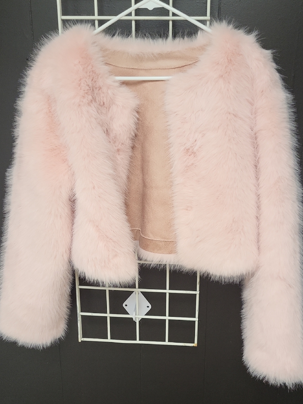 Women's Blush Pink Faux Fur Jacket, Size M